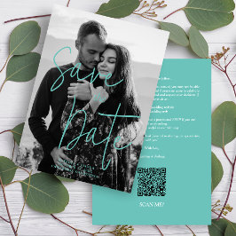 Aquamarine Black & White Trendy Romantic Save The Date