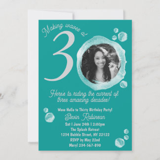 aquamarine Blasen im 30. Ozean Geburtstagsparty Fo Einladung