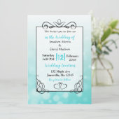 Aquamarine Blasen Schwarzes Skript Einladungen für (Stehend Vorderseite)