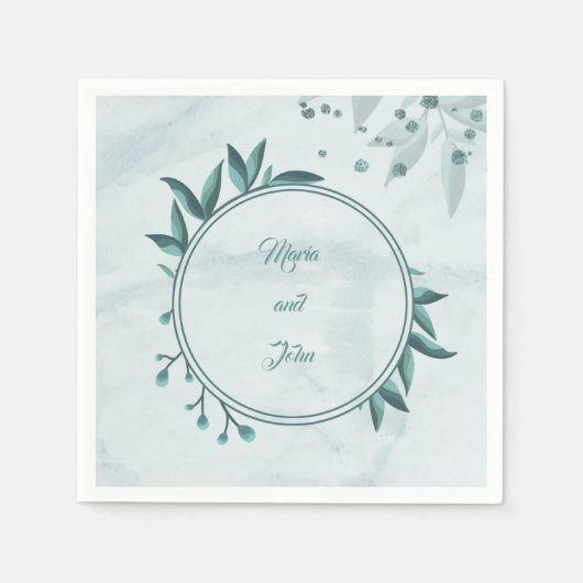 aquamarine Blätter Blumenblauer Serviette (Vorderseite)