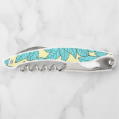 Aquamarine Blätter Botanisches Muster Bright Pink Kellnermesser (Rückseite)