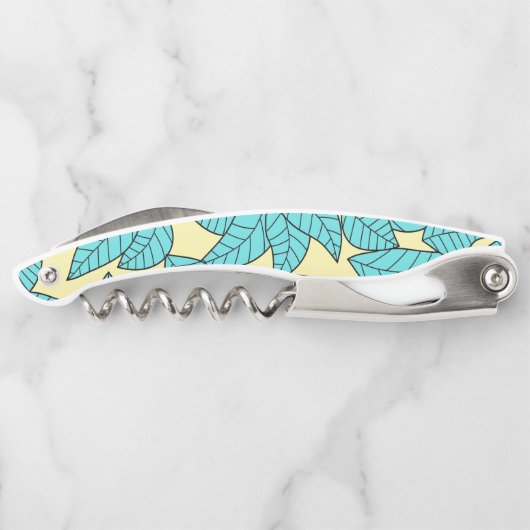 Aquamarine Blätter Botanisches Muster Bright Pink  Kellnermesser (Rückseite)