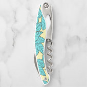 Aquamarine Blätter Botanisches Muster Bright Pink Kellnermesser (Rückseite)