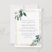 Aquamarine Blätter Goldrahmen Botanische Grünpflan Einladung (Vorderseite)
