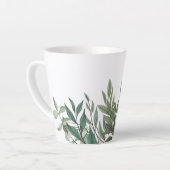 Aquamarine Blätter Zeitgenössische botanische Latt Milchtasse (Linke Ecke)