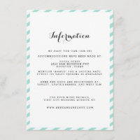 Aquamarine blau gestreifte Hochzeitskarte Beipackk