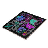 AQUAMARINE BLAU LILA BLACK LACE BLUME FARBIGE GEM FLIESE (Seite)