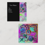AQUAMARINE BLAU LILA LACE BLUME GEMSTONES Schwarz Quadratische Visitenkarte (Vorne/Hinten)
