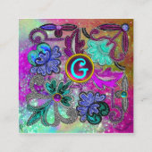 AQUAMARINE BLAU LILA LACE BLUME GEMSTONES Schwarz Quadratische Visitenkarte (Rückseite)