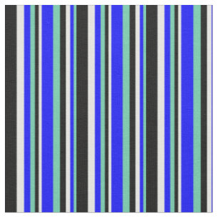 Aquamarine, Blau, Minzcreme und schwarze Linien Stoff