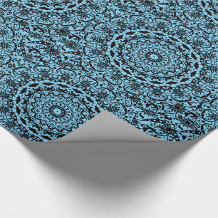 Aquamarine blau-schwarz-zirkuläre Blumenkorbkonst Geschenkpapier