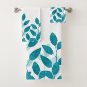 Aquamarine blaue Aquarellfarben-Blätter Badhandtuch Set (Insitu)