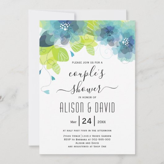 Aquamarine blaue ätherische Blume Hochzeitspaare d Einladung (Vorderseite)