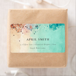 AQUAMARINE BLAUE BEACH SAND ROCK WATERCOLOR ADRESS
