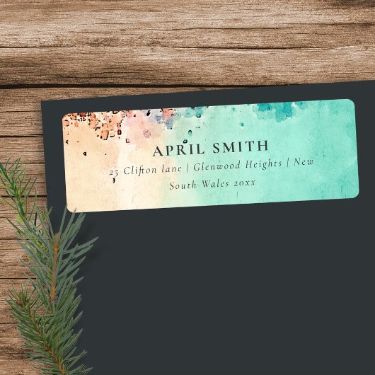 AQUAMARINE BLAUE BEACH SAND ROCK WATERCOLOR ADRESS