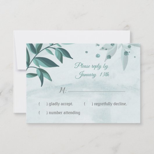 aquamarine blaue Blätter botanische Remissionskart RSVP Karte (Vorderseite)