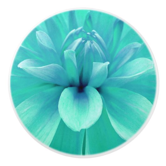 Aquamarine blaue Blume Keramikknauf (Vorderseite)