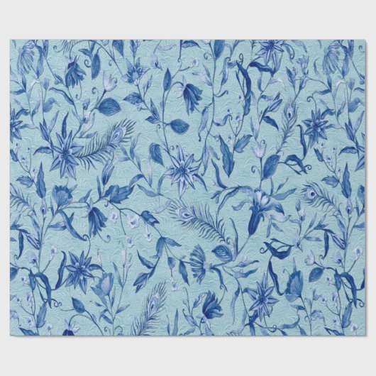 Aquamarine blaue Blumen auf einer Skulpturenstrukt Geschenkpapier (Flach)