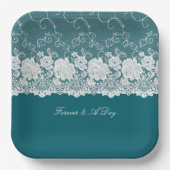 Aquamarine blaue Blumenzange Hochzeit Pappteller (Vorderseite)