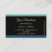 Aquamarine blaue Border auf Black Stylish mit Logo Visitenkarte (Rückseite)