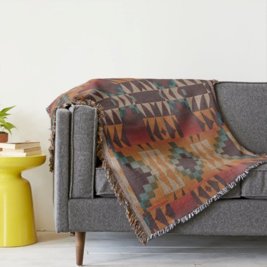 Aquamarine blaue Dunkelrot-Beige Braun-Orange Trib Decke