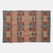 Aquamarine blaue Dunkelrot-Beige Braun-Orange Trib Geschirrtuch (Horizontal)