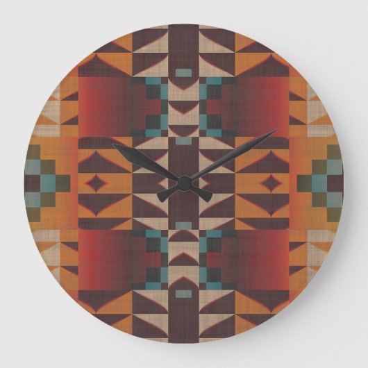 Aquamarine blaue Dunkelrot-Beige Braun-Orange Trib Große Wanduhr (Vorderseite)