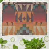 Aquamarine blaue Dunkelrot-Beige Braun-Orange Trib Handtuch (Gefaltet)