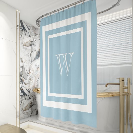 Aquamarine Blaue Gerahmte Monogramm Duschvorhang