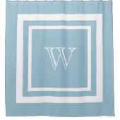 Aquamarine Blaue Gerahmte Monogramm Duschvorhang (Vorderseite)