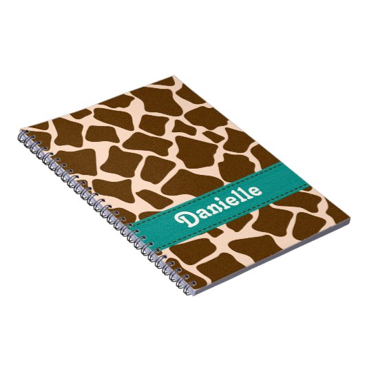 Aquamarine blaue Giraffen-Druck-gewundenes Notizblock (Rechte Seite)