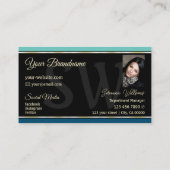 Aquamarine blaue Grenzen mit Monogramm und Foto Visitenkarte (Rückseite)