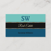 Aquamarine blaue Grenzen mit Monogramm und Foto Visitenkarte (Vorderseite)