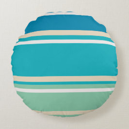 Aquamarine, blaue, grüne und türkisfarbene Streife Rundes Kissen