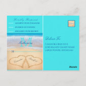 Aquamarine blaue Herzen im Sandstrand Wedding Post Postkarte (Rückseite)