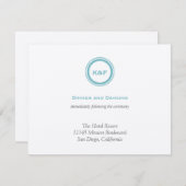 Aquamarine blaue Initialen Hochzeitsempfang Begleitkarte (Vorne/Hinten)