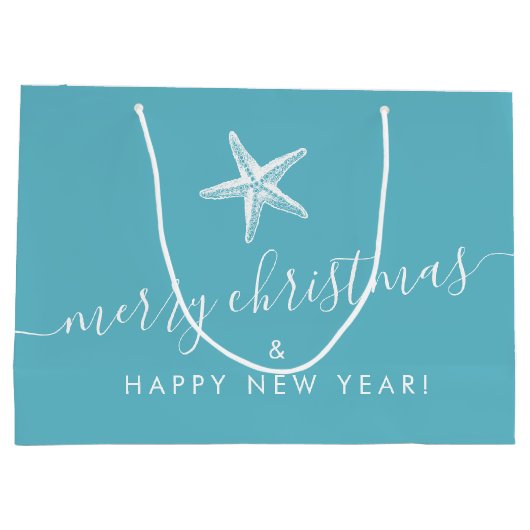 Aquamarine blaue Küste Weihnachten Starfish Person Große Geschenktüte (Rückseite)