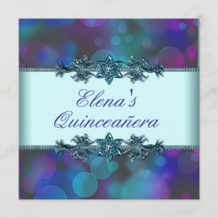 Aquamarine blaue lila Blasen Quinceanera Einladung