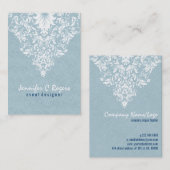 Aquamarine blaue Linen Textur Weiße Blumenspitze Visitenkarte (Vorne/Hinten)