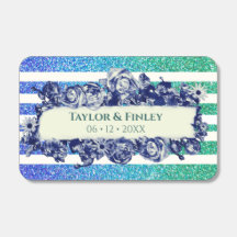 Aquamarine Blaue Marine Vintage Glitzer Streifen H