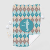 Aquamarine blaue Raute Silhouette Golfer Monogram Golfhandtuch (Insitu)