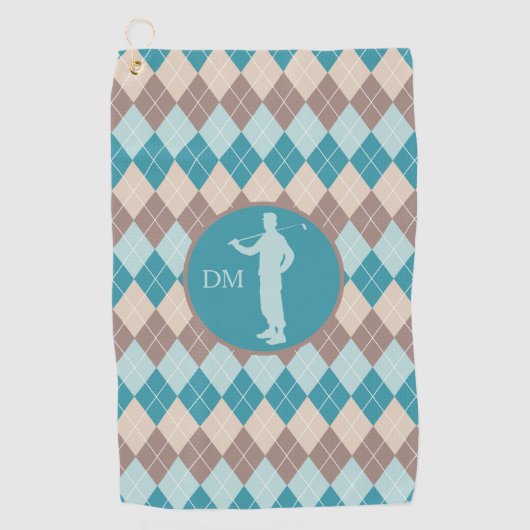 Aquamarine blaue Raute Silhouette Golfer Monogram Golfhandtuch (Vorderseite)