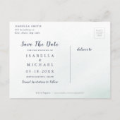 Aquamarine blaue rustikale Blumenkalligraphie Save Ankündigungspostkarte (Rückseite)