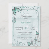 aquamarine blaue Schmetterlinge Blätter Brautparty Einladung (Vorderseite)