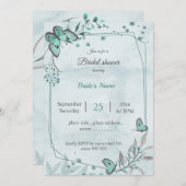 aquamarine blaue Schmetterlinge Blätter Brautparty Einladung (Vorne/Hinten)