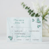 aquamarine blaue Schmetterlingskarte RSVP Karte (Stehend Vorderseite)