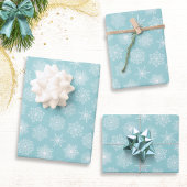 Aquamarine Blaue Schneeflocken Muster Weihnachten Geschenkpapier Set