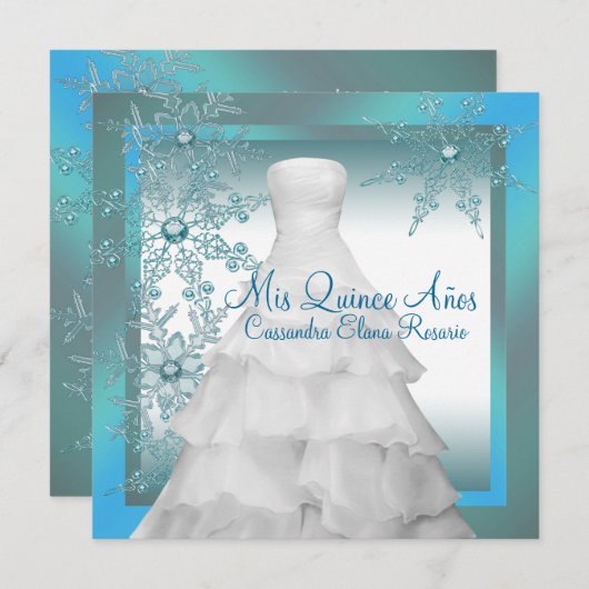 Aquamarine Blaue Schneeflocken Winter Wunderland Q Einladung (Vorne/Hinten)