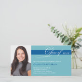 Aquamarine blaue Skriptklasse für Abschluss-Ankünd (Stehend Vorderseite)