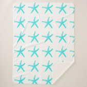 Aquamarine Blaue Starfish Muster Weiße Trendy Weih Sherpadecke (Vorderseite)